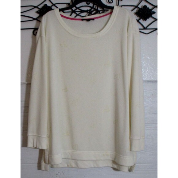 Jane and Delancey Tops - Jane & Delancey Women's Fleece Top Size L Long Sleeve Ivory Round Neck